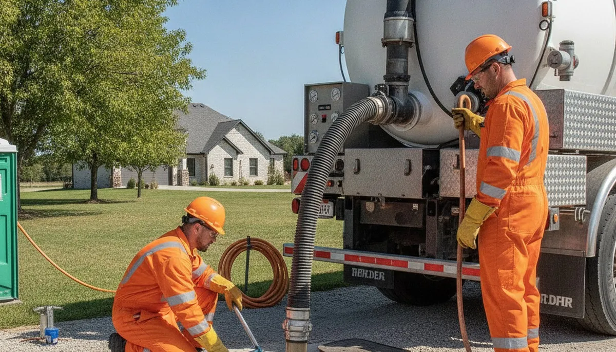 Dallas TX septic pumping truck servicing a residential sewer system for On Call Plumbers