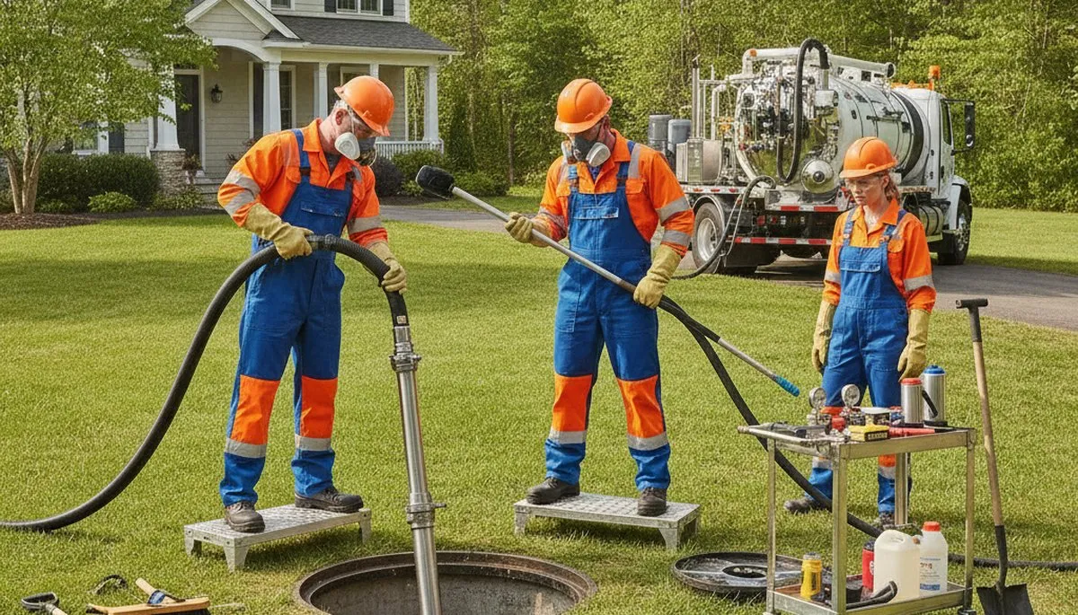 Dallas, TX plumber cleaning a septic tank for reliable home plumbing maintenance
